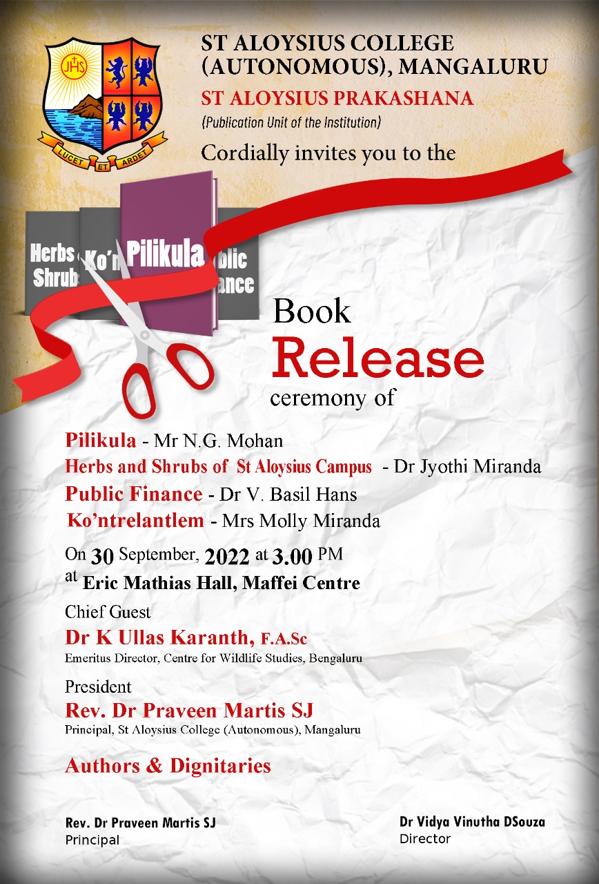  The publication division of SAC, Mangalore, St. Aloysius Prakashana, is hosting a book release event