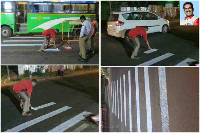  Stany Bantwal Leads Effort to Restore Zebra Crossing on National Highway at Bikarnakatte